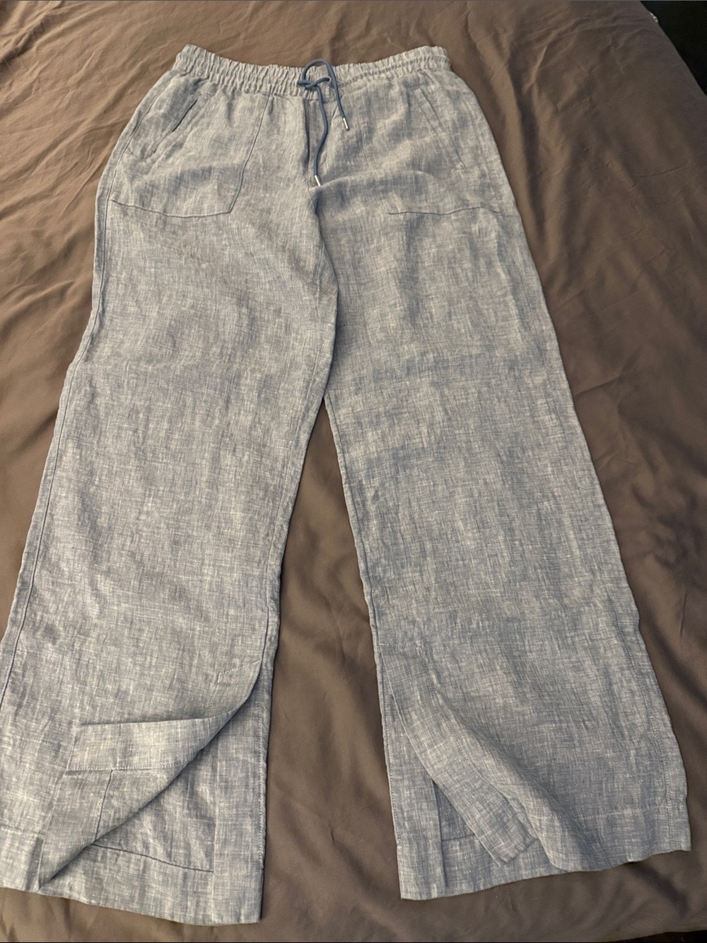 Athleta Chambray-Light Blue Wide Leg Linen Drawstring Pants